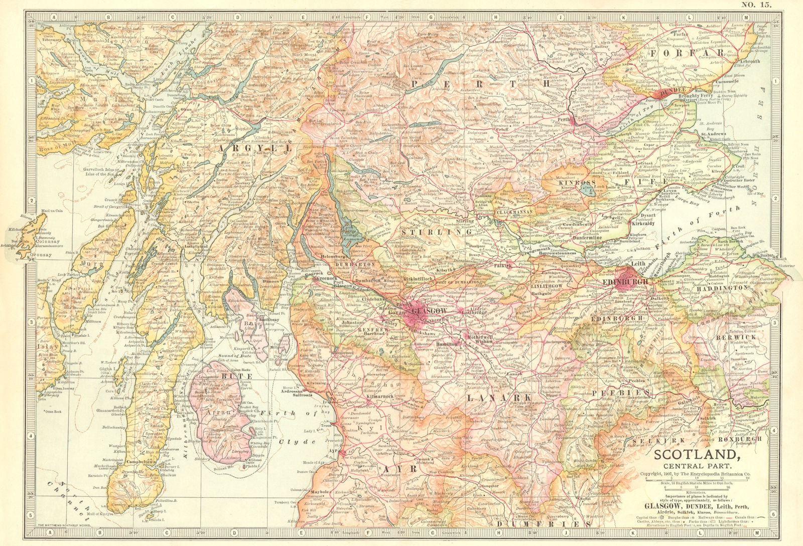SCOTLAND. Central part 1903 old antique vintage map plan chart